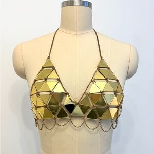 ALTEREDREAMS Gold Mirror Triangle Top | Geometric Metallic Festival Bra Burning
